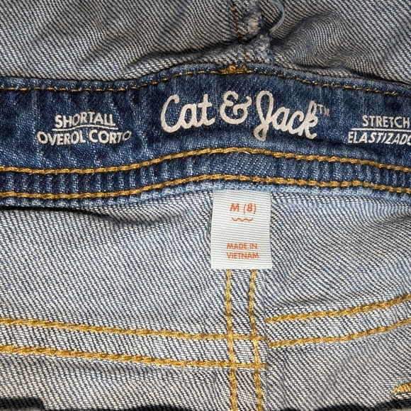 Cat & Jack Denim Bib Overalls | Kids 8 | Blue Cut-Off Shorts - Picture 4 of 4